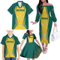 Australia 2024 Olympics Custom Family Matching Off The Shoulder Long Sleeve Dress and Hawaiian Shirt Rise of the Roos - Wonder Print Shop