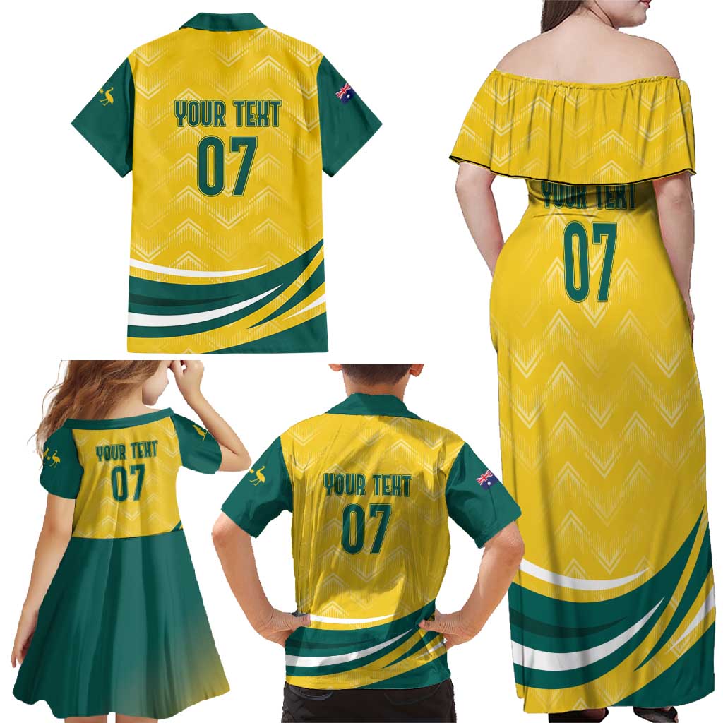 Australia 2024 Olympics Custom Family Matching Off Shoulder Maxi Dress and Hawaiian Shirt Rise of the Roos LT7 - Wonder Print Shop