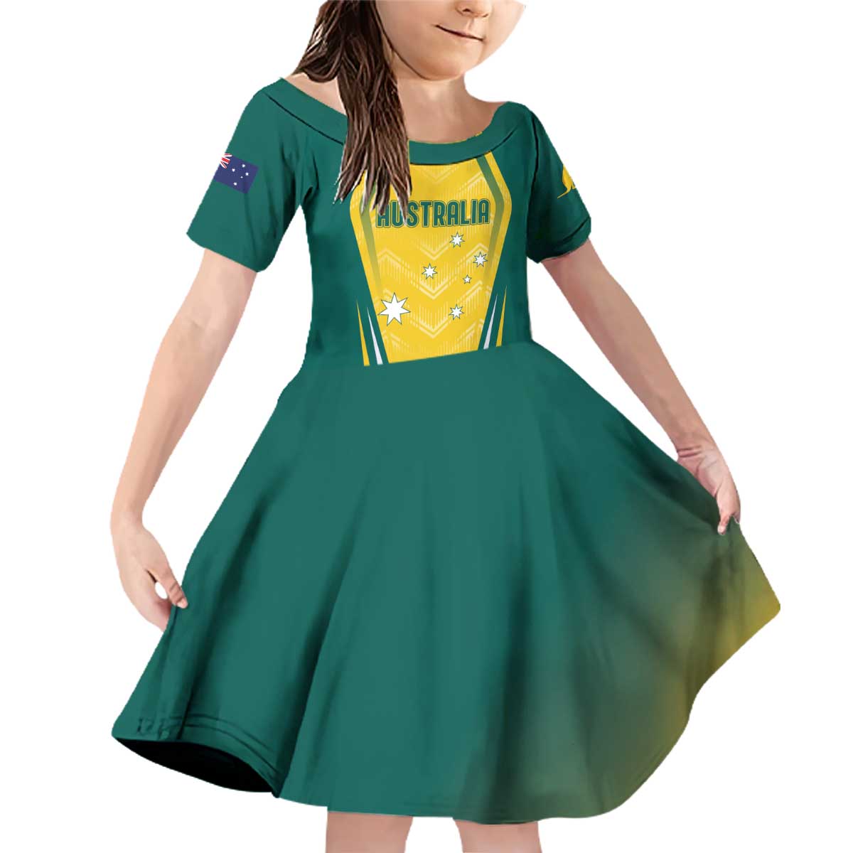 Australia 2024 Olympics Custom Family Matching Off Shoulder Short Dress and Hawaiian Shirt Rise of the Roos LT7 - Wonder Print Shop