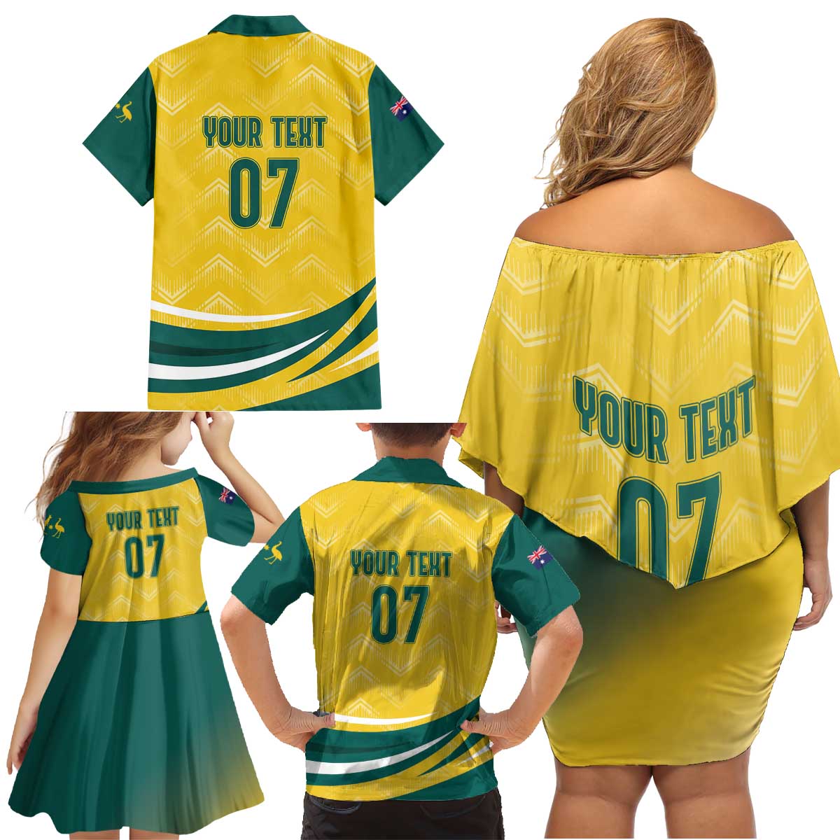 Australia 2024 Olympics Custom Family Matching Off Shoulder Short Dress and Hawaiian Shirt Rise of the Roos LT7 - Wonder Print Shop