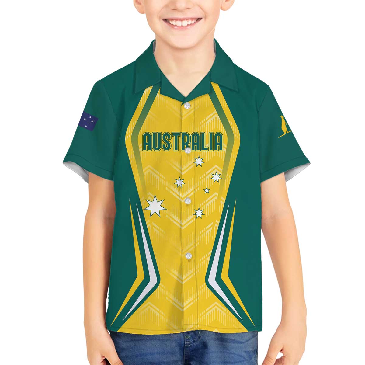 Australia 2024 Olympics Custom Family Matching Off Shoulder Short Dress and Hawaiian Shirt Rise of the Roos LT7 - Wonder Print Shop