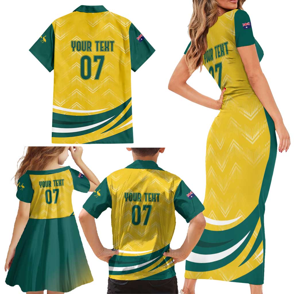 Australia 2024 Olympics Custom Family Matching Short Sleeve Bodycon Dress and Hawaiian Shirt Rise of the Roos - Wonder Print Shop