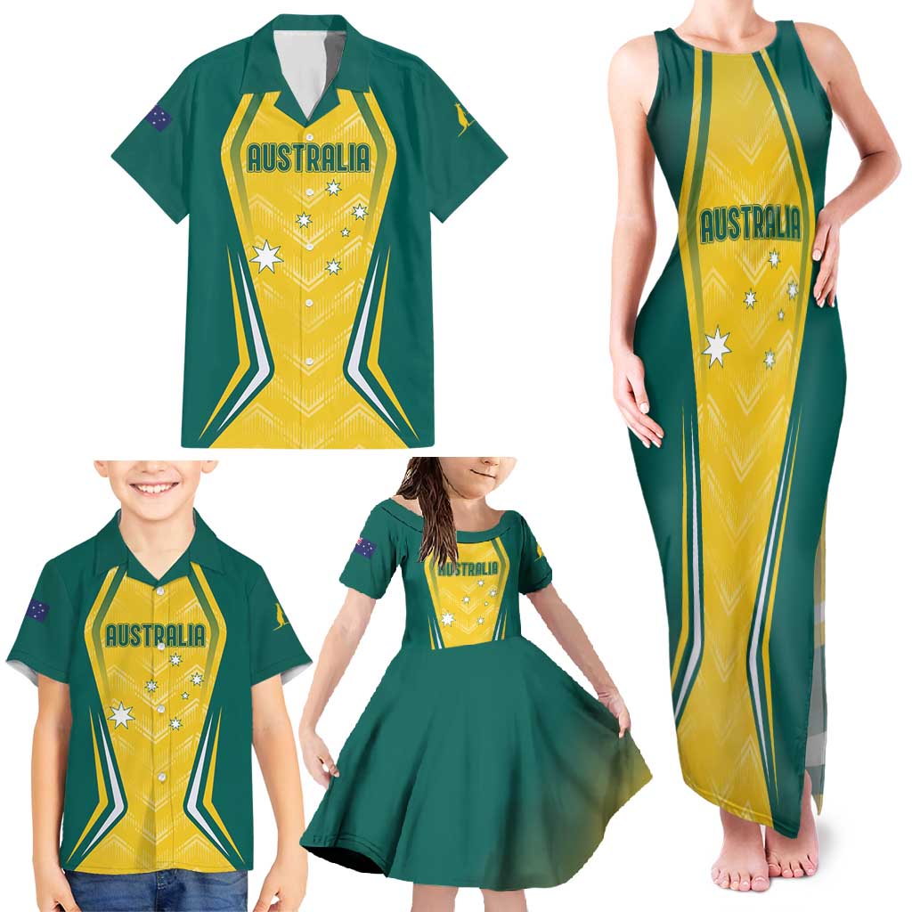 Australia 2024 Olympics Custom Family Matching Tank Maxi Dress and Hawaiian Shirt Rise of the Roos - Wonder Print Shop