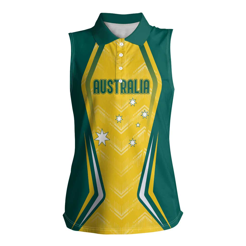 Australia 2024 Olympics Custom Women Sleeveless Polo Shirt Rise of the Roos - Wonder Print Shop