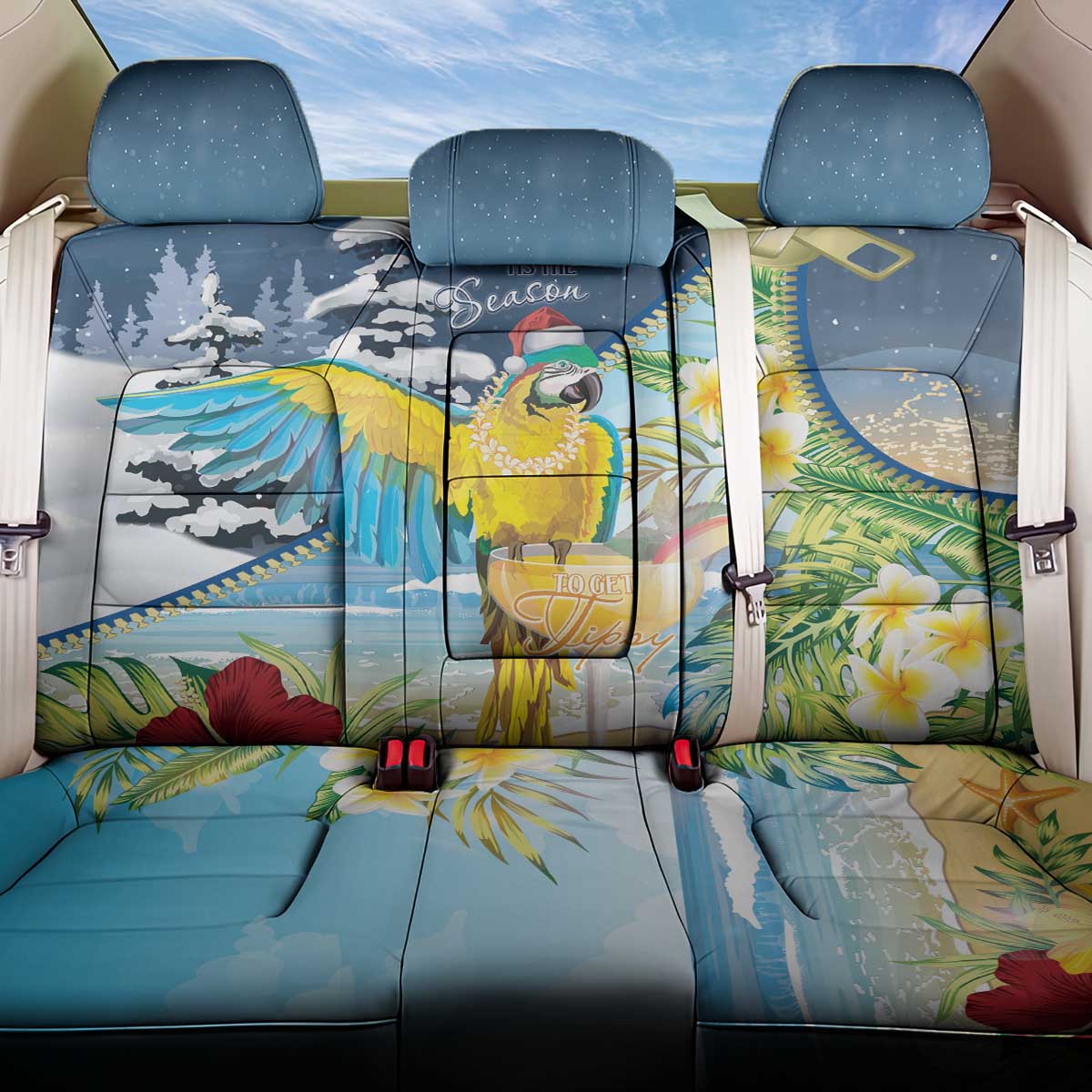 Funny Tropical Christmas Back Car Seat Cover Tis The Season To Get Tipsy LT7 - Wonder Print Shop