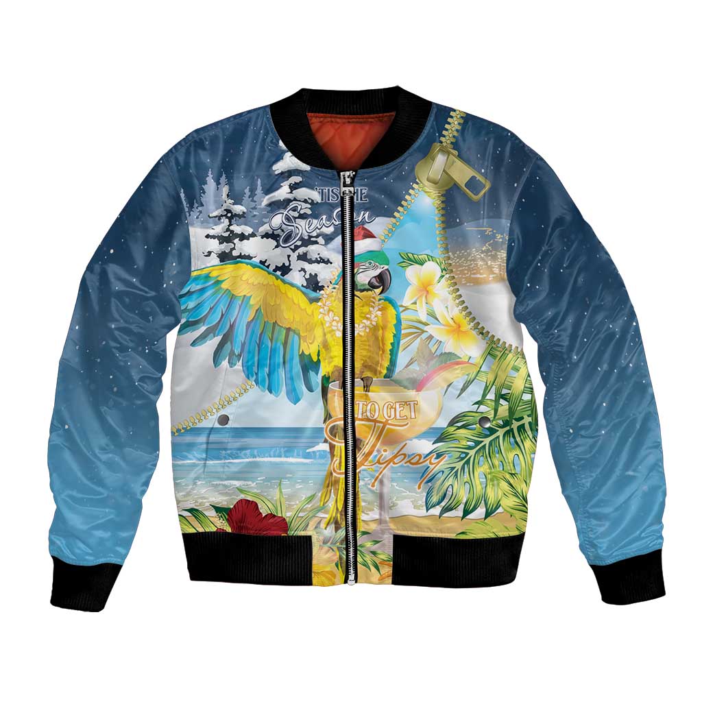 Funny Tropical Christmas Bomber Jacket Tis The Season To Get Tipsy LT7 - Wonder Print Shop