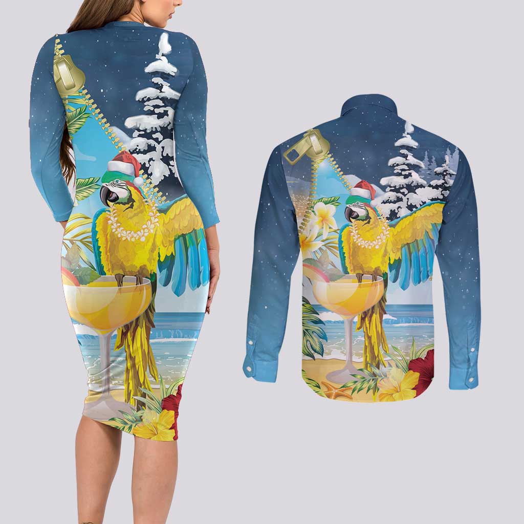 Funny Tropical Christmas Couples Matching Long Sleeve Bodycon Dress and Long Sleeve Button Shirt Tis The Season To Get Tipsy LT7 - Wonder Print Shop