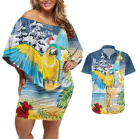 Funny Tropical Christmas Couples Matching Off Shoulder Short Dress and Hawaiian Shirt Tis The Season To Get Tipsy LT7 - Wonder Print Shop