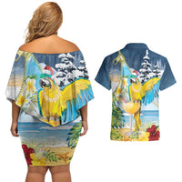 Funny Tropical Christmas Couples Matching Off Shoulder Short Dress and Hawaiian Shirt Tis The Season To Get Tipsy LT7 - Wonder Print Shop