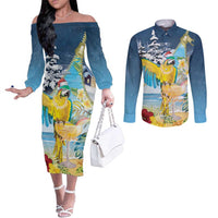 Funny Tropical Christmas Couples Matching Off The Shoulder Long Sleeve Dress and Long Sleeve Button Shirt Tis The Season To Get Tipsy