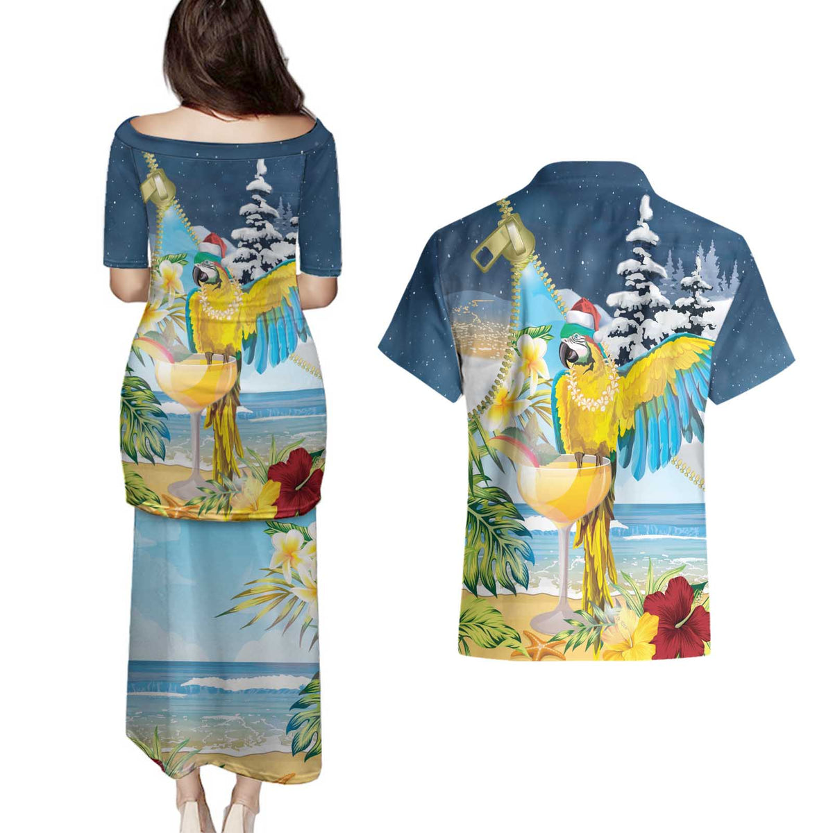 Funny Tropical Christmas Couples Matching Puletasi and Hawaiian Shirt Tis The Season To Get Tipsy LT7 - Wonder Print Shop