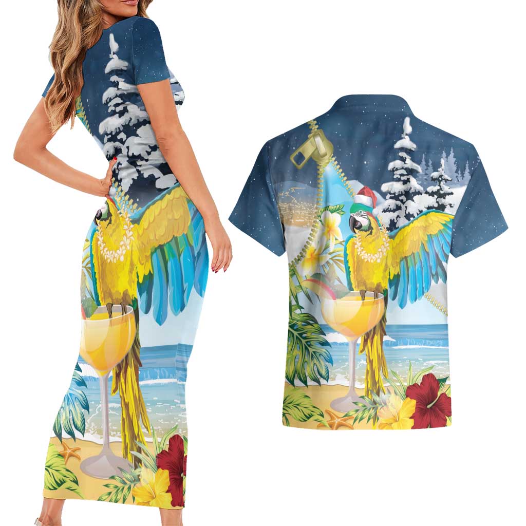 Funny Tropical Christmas Couples Matching Short Sleeve Bodycon Dress and Hawaiian Shirt Tis The Season To Get Tipsy LT7 - Wonder Print Shop
