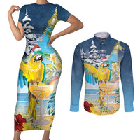 Funny Tropical Christmas Couples Matching Short Sleeve Bodycon Dress and Long Sleeve Button Shirt Tis The Season To Get Tipsy LT7 - Wonder Print Shop