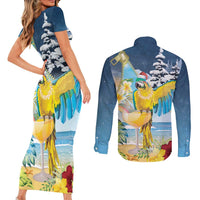 Funny Tropical Christmas Couples Matching Short Sleeve Bodycon Dress and Long Sleeve Button Shirt Tis The Season To Get Tipsy LT7 - Wonder Print Shop