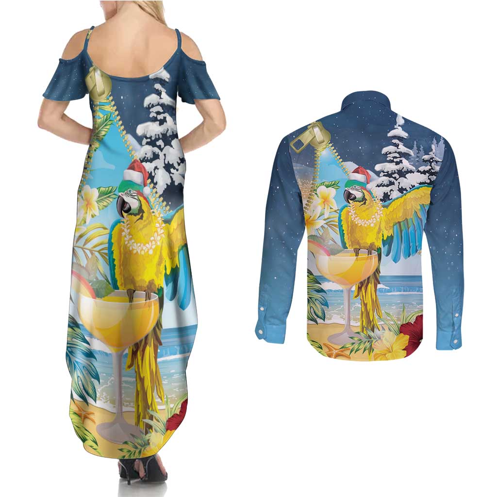 Funny Tropical Christmas Couples Matching Summer Maxi Dress and Long Sleeve Button Shirt Tis The Season To Get Tipsy LT7 - Wonder Print Shop