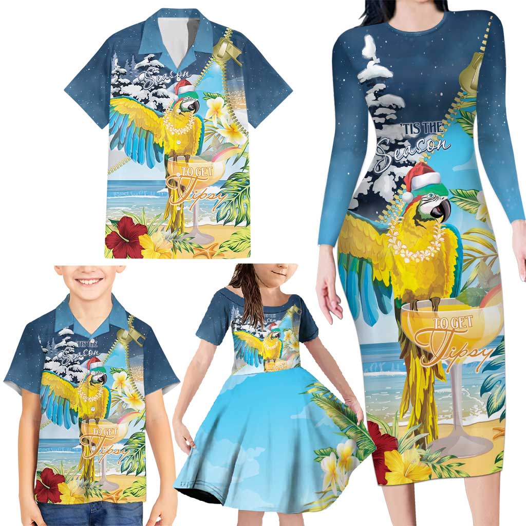 Funny Tropical Christmas Family Matching Long Sleeve Bodycon Dress and Hawaiian Shirt Tis The Season To Get Tipsy LT7 - Wonder Print Shop
