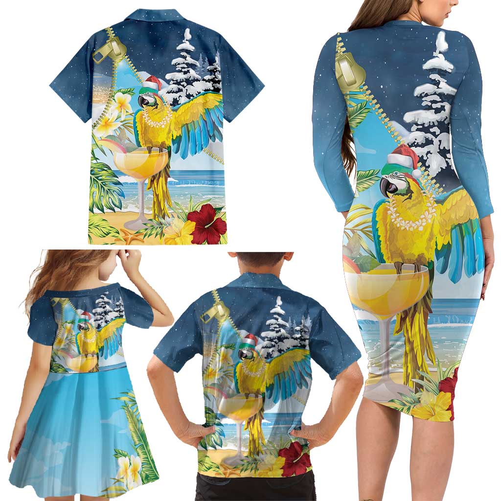 Funny Tropical Christmas Family Matching Long Sleeve Bodycon Dress and Hawaiian Shirt Tis The Season To Get Tipsy LT7 - Wonder Print Shop
