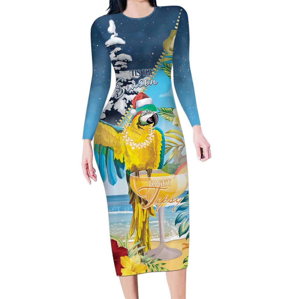 Funny Tropical Christmas Family Matching Long Sleeve Bodycon Dress and Hawaiian Shirt Tis The Season To Get Tipsy LT7 - Wonder Print Shop