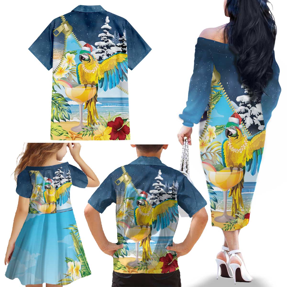 Funny Tropical Christmas Family Matching Off The Shoulder Long Sleeve Dress and Hawaiian Shirt Tis The Season To Get Tipsy - Wonder Print Shop