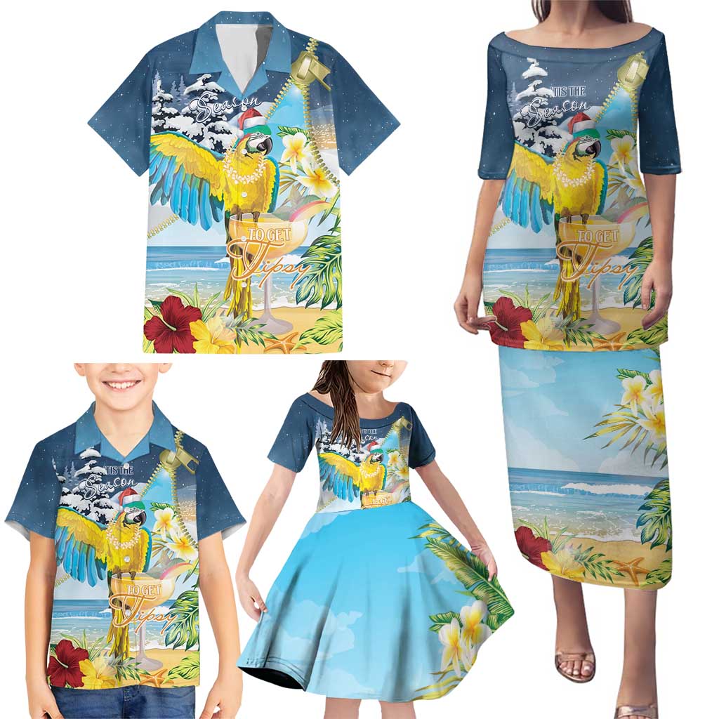 Funny Tropical Christmas Family Matching Puletasi and Hawaiian Shirt Tis The Season To Get Tipsy - Wonder Print Shop