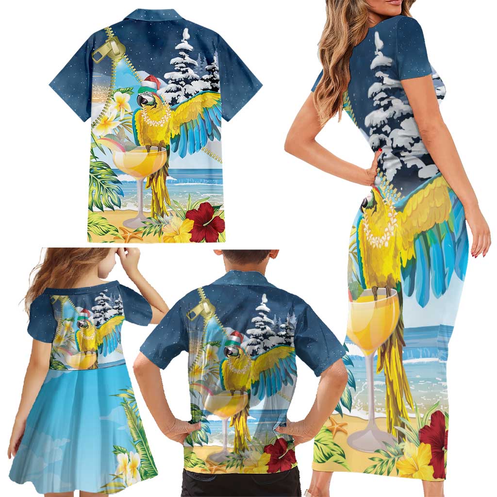 Funny Tropical Christmas Family Matching Short Sleeve Bodycon Dress and Hawaiian Shirt Tis The Season To Get Tipsy - Wonder Print Shop