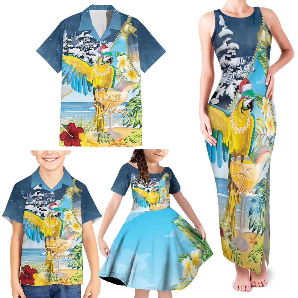 Funny Tropical Christmas Family Matching Tank Maxi Dress and Hawaiian Shirt Tis The Season To Get Tipsy - Wonder Print Shop