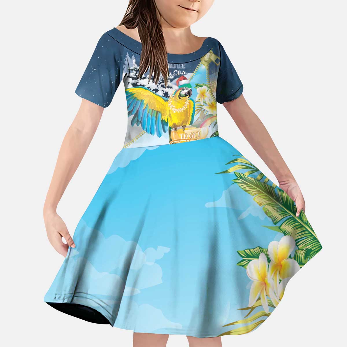 Funny Tropical Christmas Kid Short Sleeve Dress Tis The Season To Get Tipsy - Wonder Print Shop