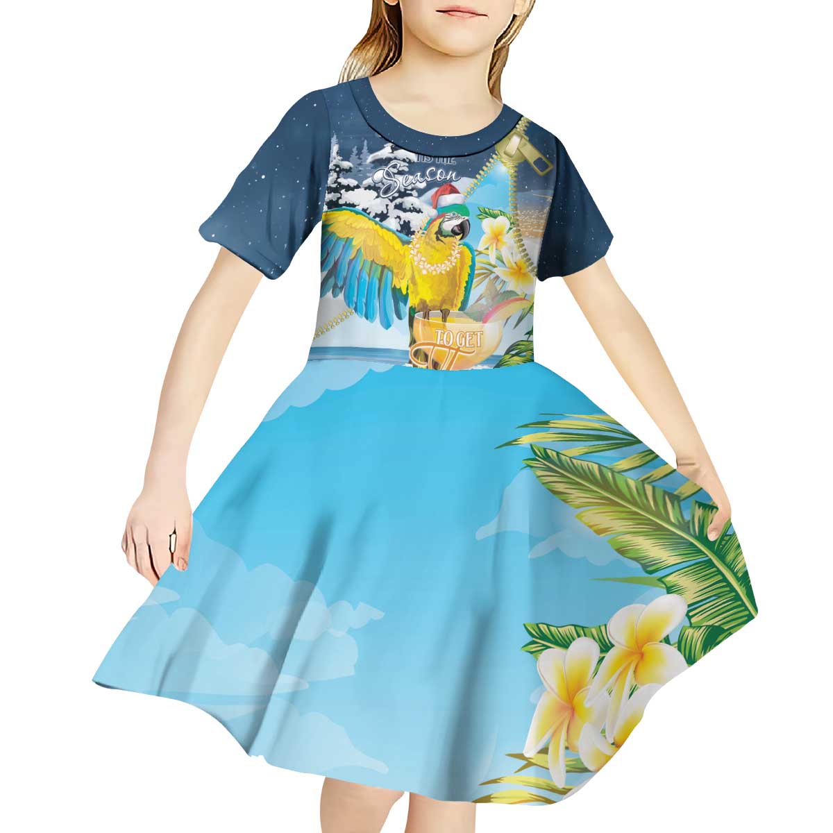Funny Tropical Christmas Kid Short Sleeve Dress Tis The Season To Get Tipsy - Wonder Print Shop