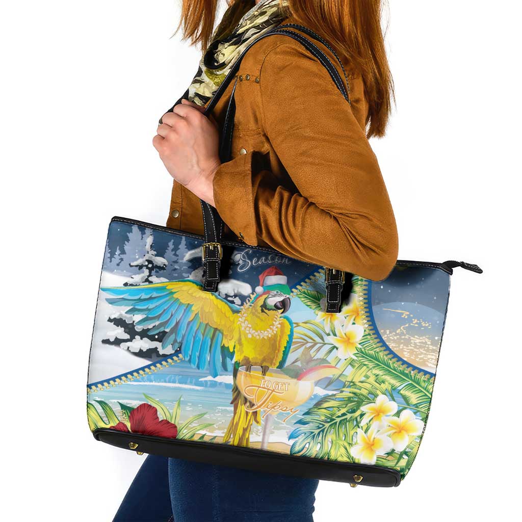 Funny Tropical Christmas Leather Tote Bag Tis The Season To Get Tipsy - Wonder Print Shop