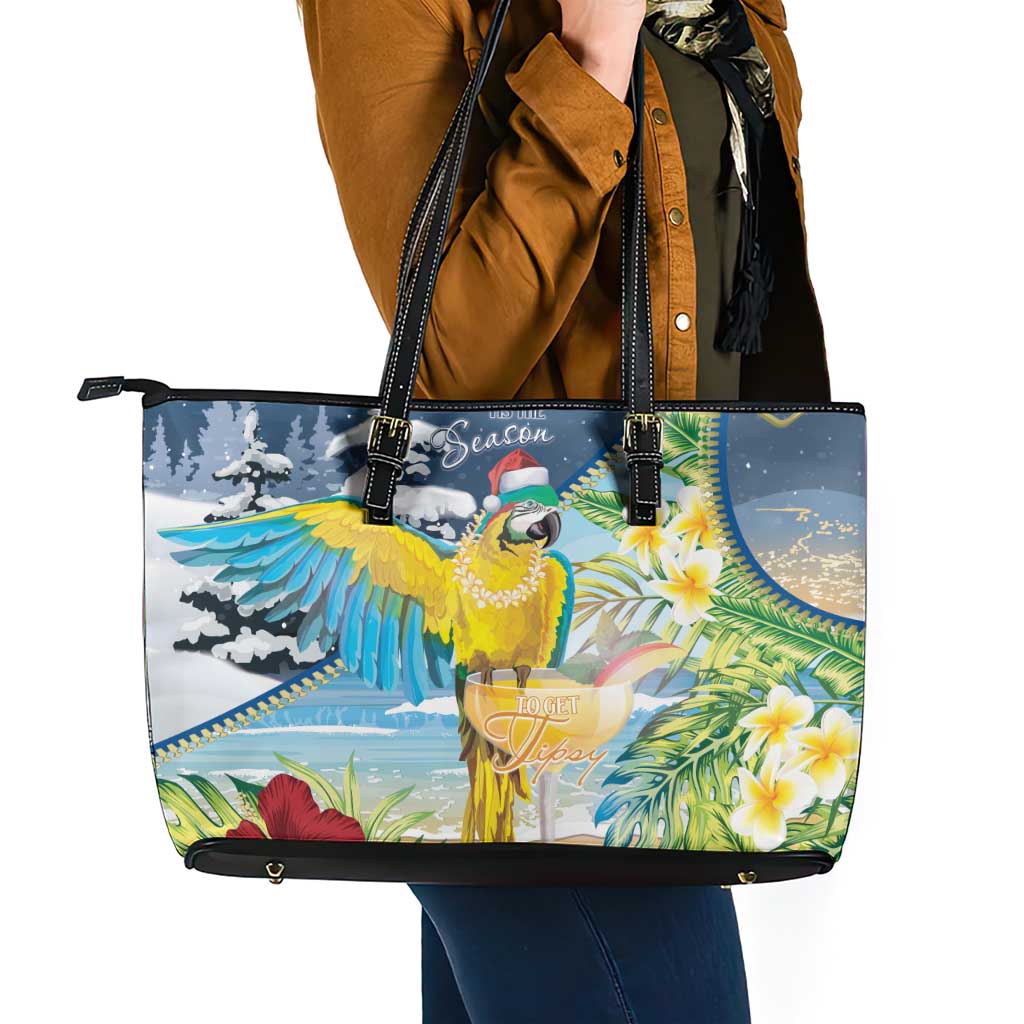 Funny Tropical Christmas Leather Tote Bag Tis The Season To Get Tipsy - Wonder Print Shop