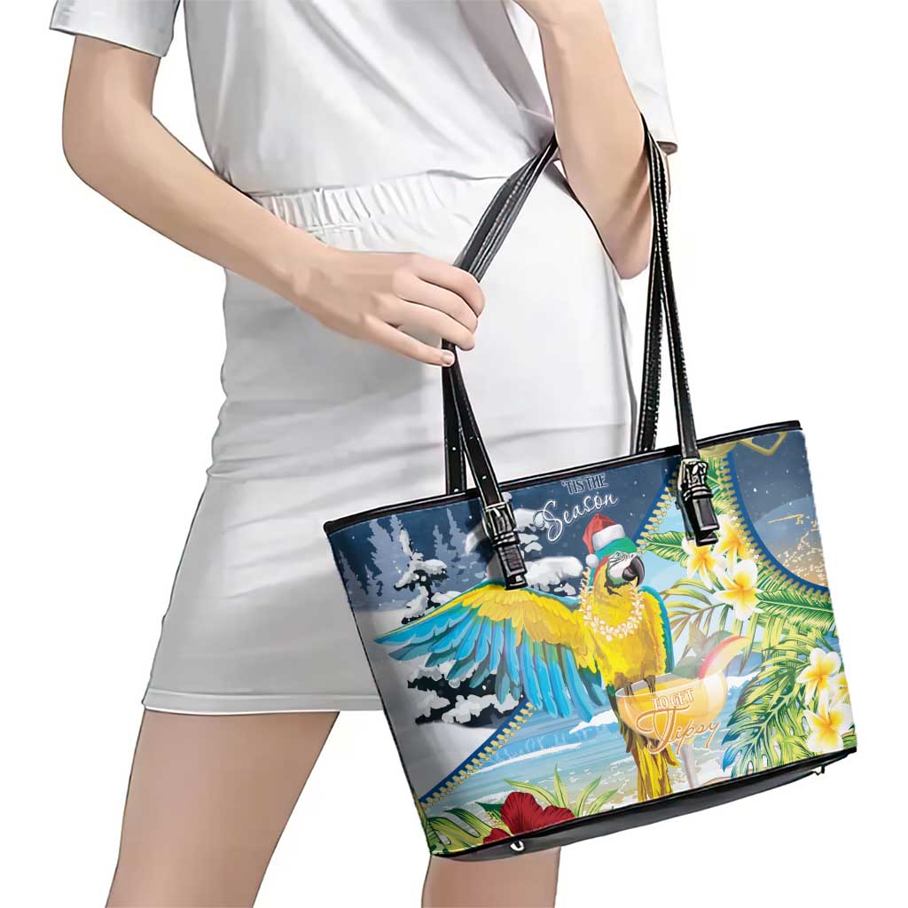 Funny Tropical Christmas Leather Tote Bag Tis The Season To Get Tipsy - Wonder Print Shop