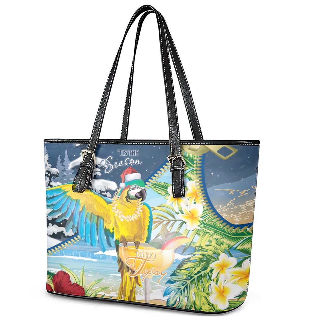 Funny Tropical Christmas Leather Tote Bag Tis The Season To Get Tipsy - Wonder Print Shop