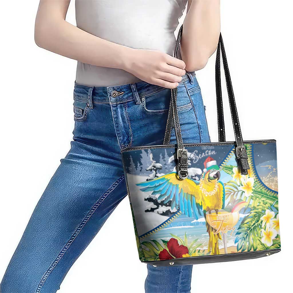 Funny Tropical Christmas Leather Tote Bag Tis The Season To Get Tipsy - Wonder Print Shop