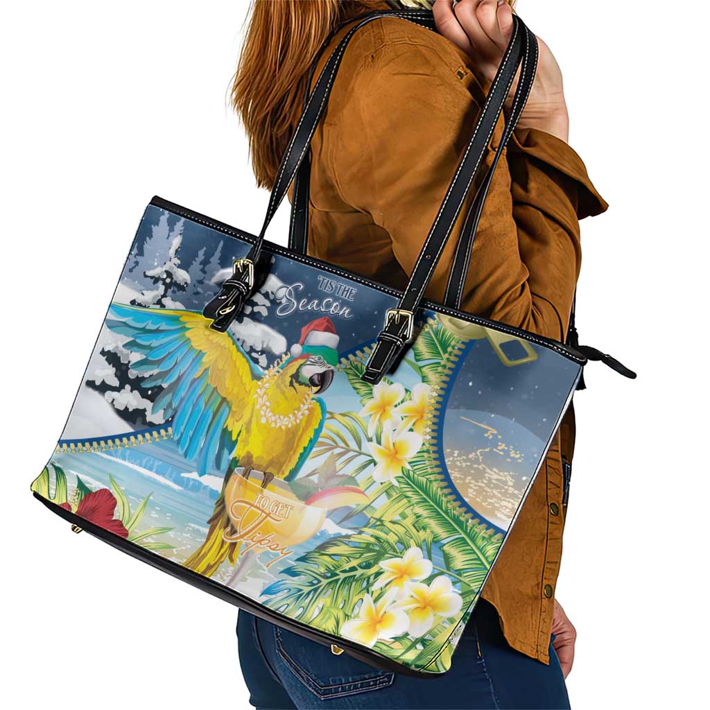 Funny Tropical Christmas Leather Tote Bag Tis The Season To Get Tipsy - Wonder Print Shop