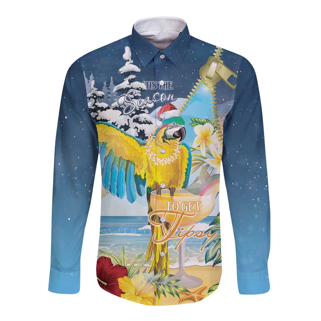 Funny Tropical Christmas Long Sleeve Button Shirt Tis The Season To Get Tipsy - Wonder Print Shop