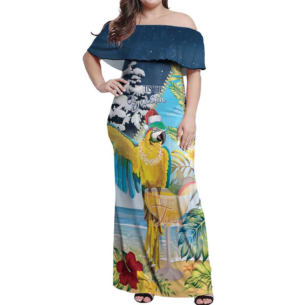 Funny Tropical Christmas Off Shoulder Maxi Dress Tis The Season To Get Tipsy - Wonder Print Shop