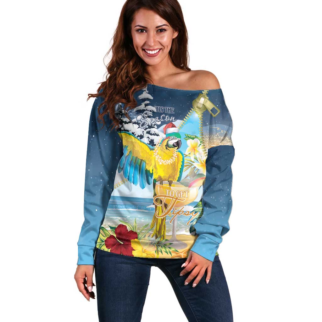 Funny Tropical Christmas Off Shoulder Sweater Tis The Season To Get Tipsy - Wonder Print Shop