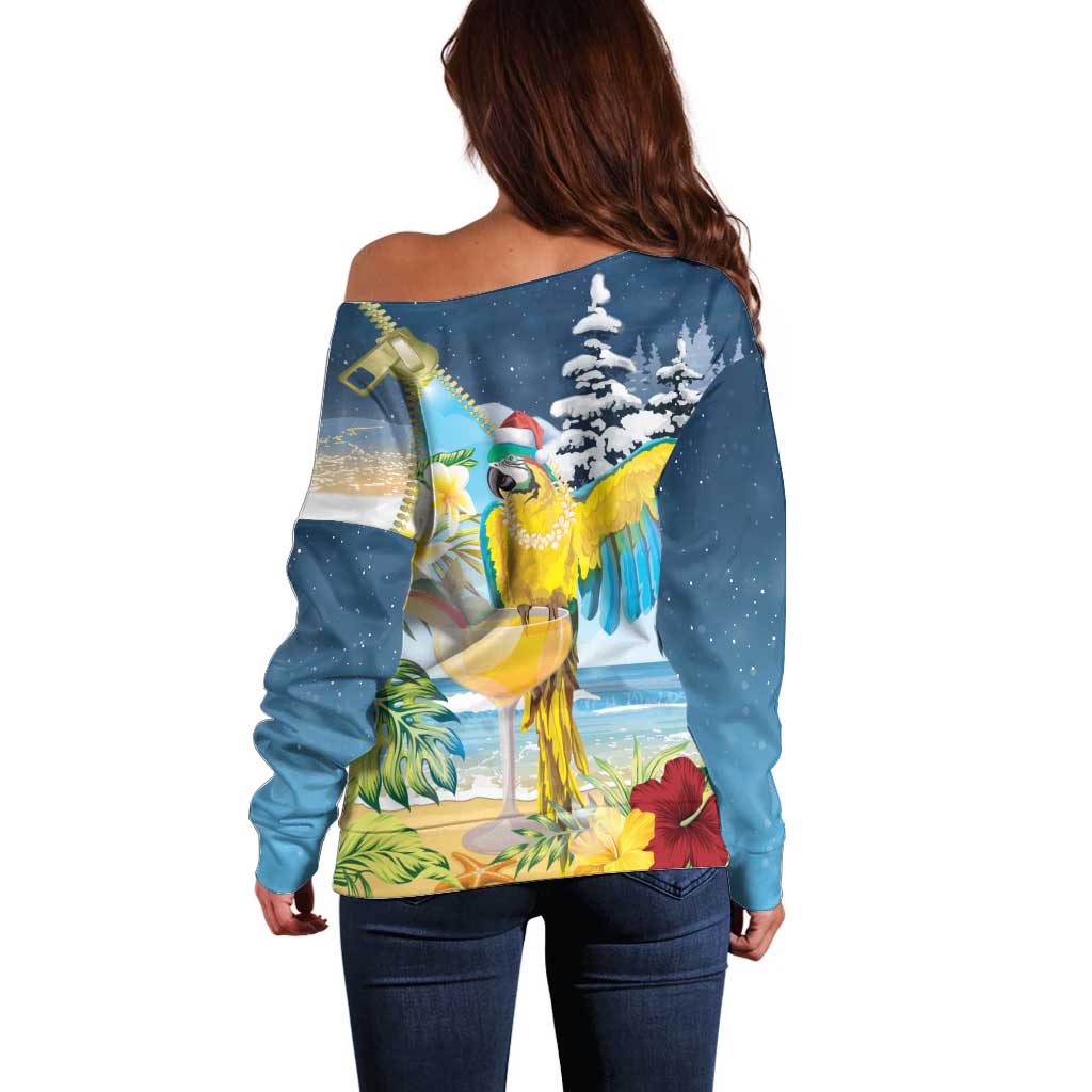 Funny Tropical Christmas Off Shoulder Sweater Tis The Season To Get Tipsy - Wonder Print Shop