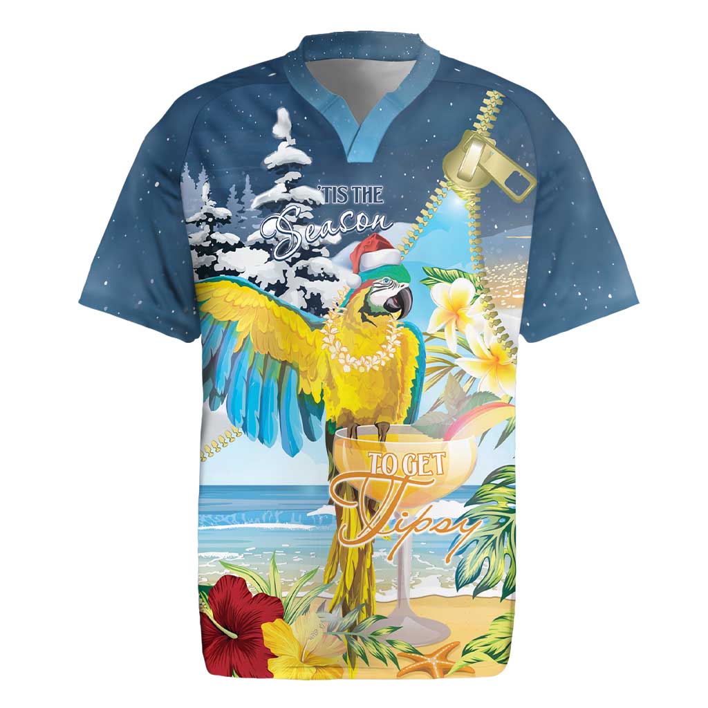 Funny Tropical Christmas Rugby Jersey Tis The Season To Get Tipsy - Wonder Print Shop