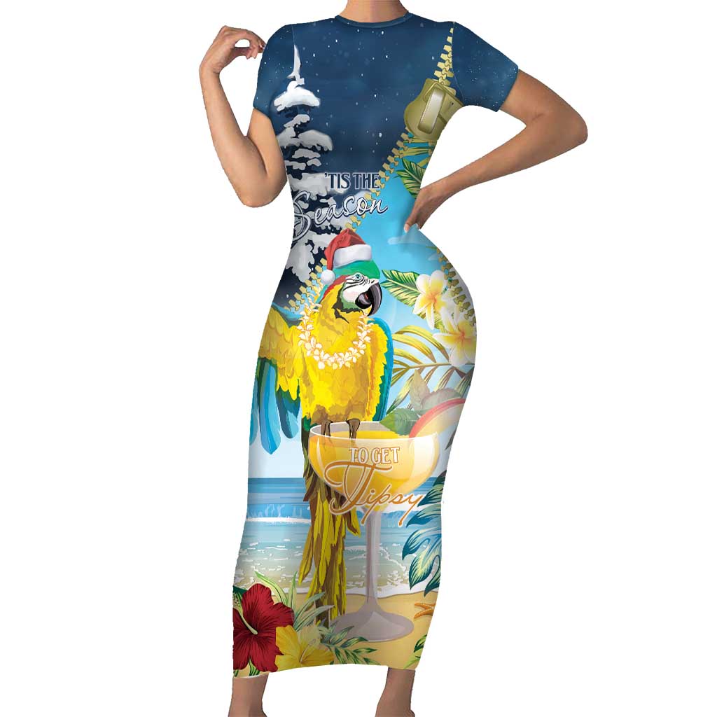 Funny Tropical Christmas Short Sleeve Bodycon Dress Tis The Season To Get Tipsy - Wonder Print Shop