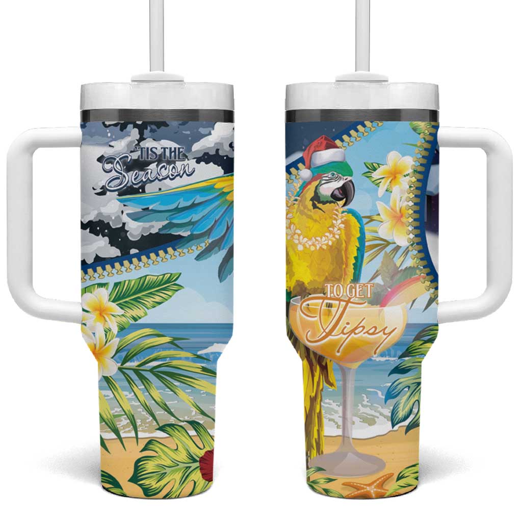 Funny Tropical Christmas Tumbler With Handle Tis The Season To Get Tipsy - Wonder Print Shop
