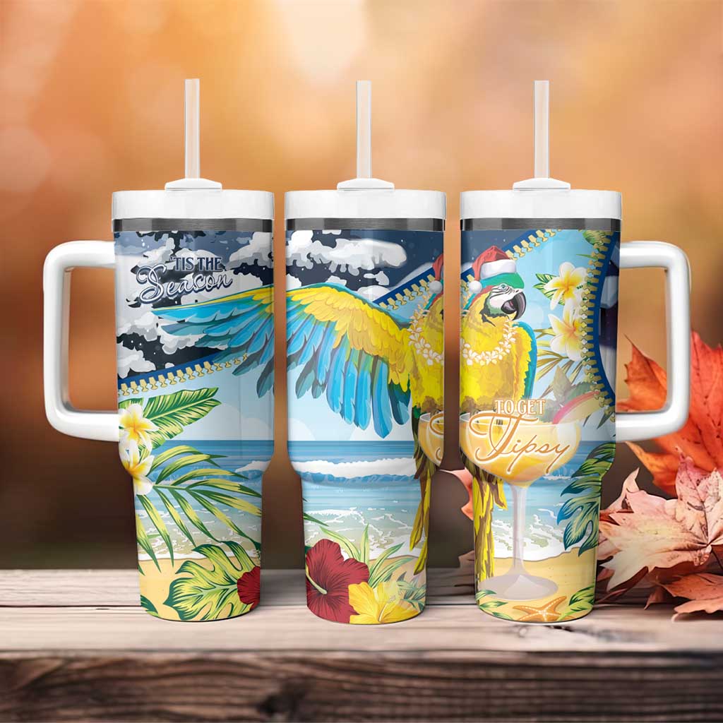 Funny Tropical Christmas Tumbler With Handle Tis The Season To Get Tipsy - Wonder Print Shop