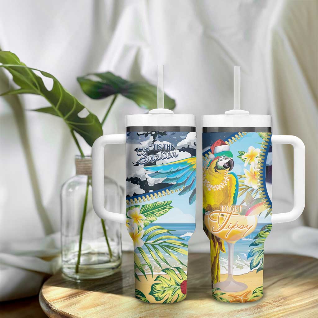 Funny Tropical Christmas Tumbler With Handle Tis The Season To Get Tipsy - Wonder Print Shop
