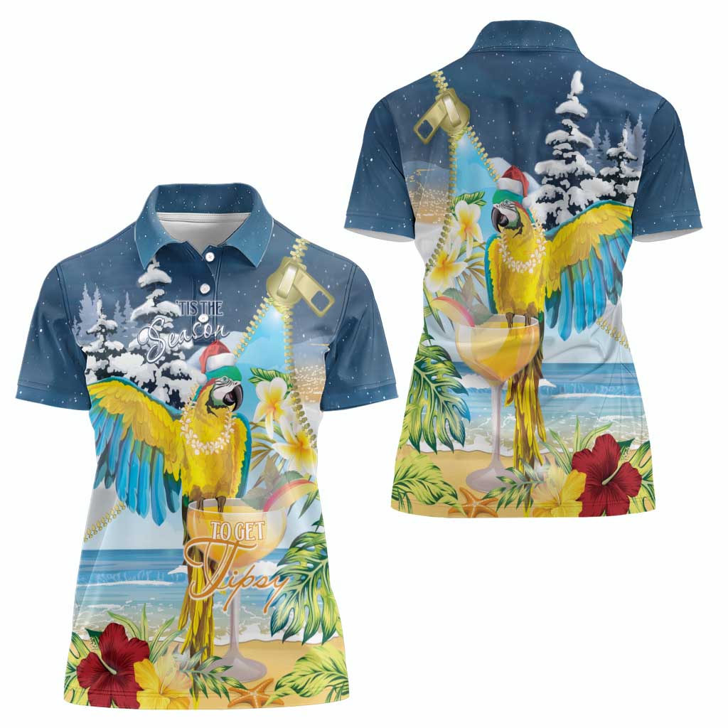 Funny Tropical Christmas Women Polo Shirt Tis The Season To Get Tipsy - Wonder Print Shop
