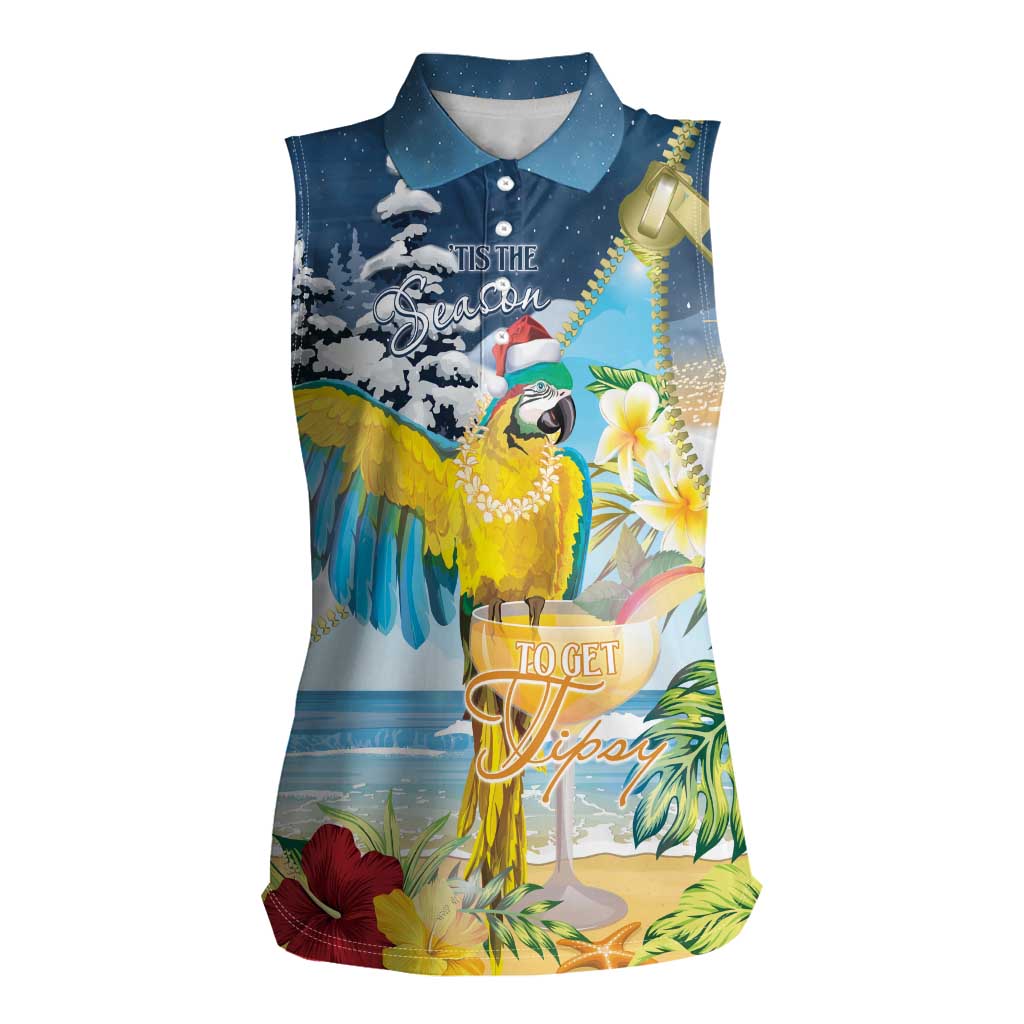 Funny Tropical Christmas Women Sleeveless Polo Shirt Tis The Season To Get Tipsy - Wonder Print Shop