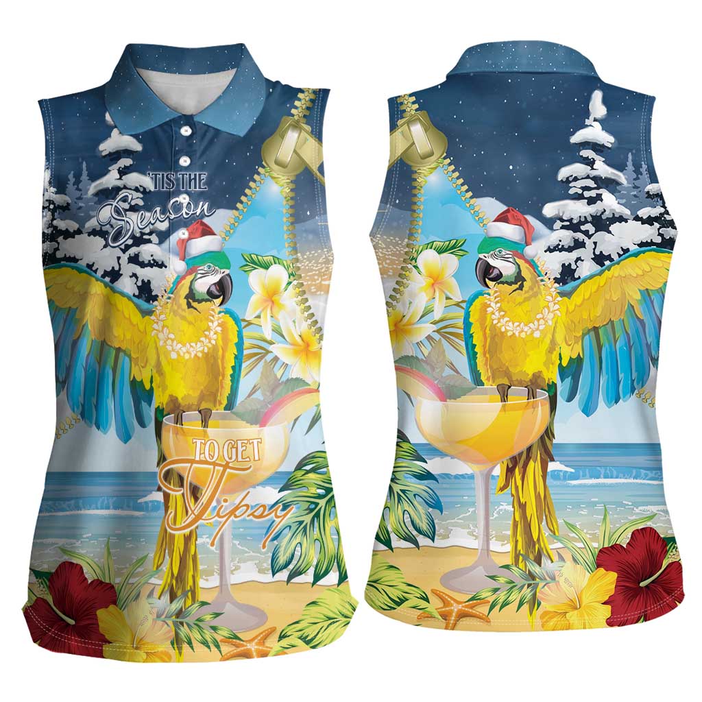 Funny Tropical Christmas Women Sleeveless Polo Shirt Tis The Season To Get Tipsy - Wonder Print Shop