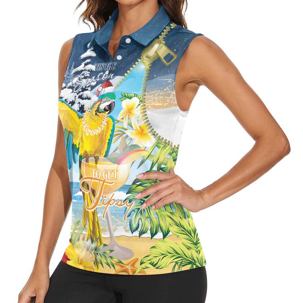 Funny Tropical Christmas Women Sleeveless Polo Shirt Tis The Season To Get Tipsy - Wonder Print Shop