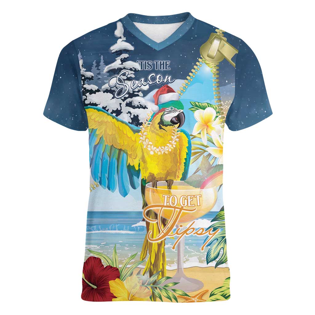 Funny Tropical Christmas Women V-Neck T-Shirt Tis The Season To Get Tipsy - Wonder Print Shop