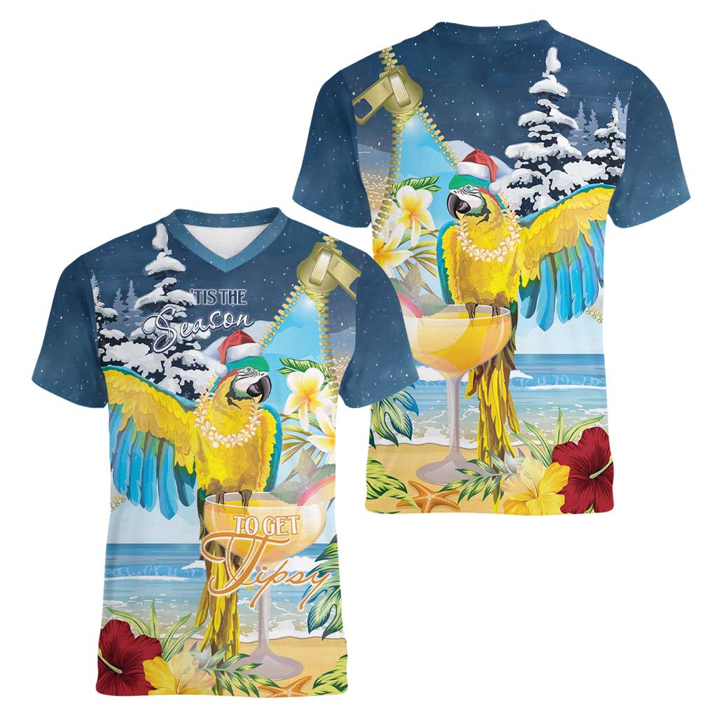 Funny Tropical Christmas Women V-Neck T-Shirt Tis The Season To Get Tipsy - Wonder Print Shop