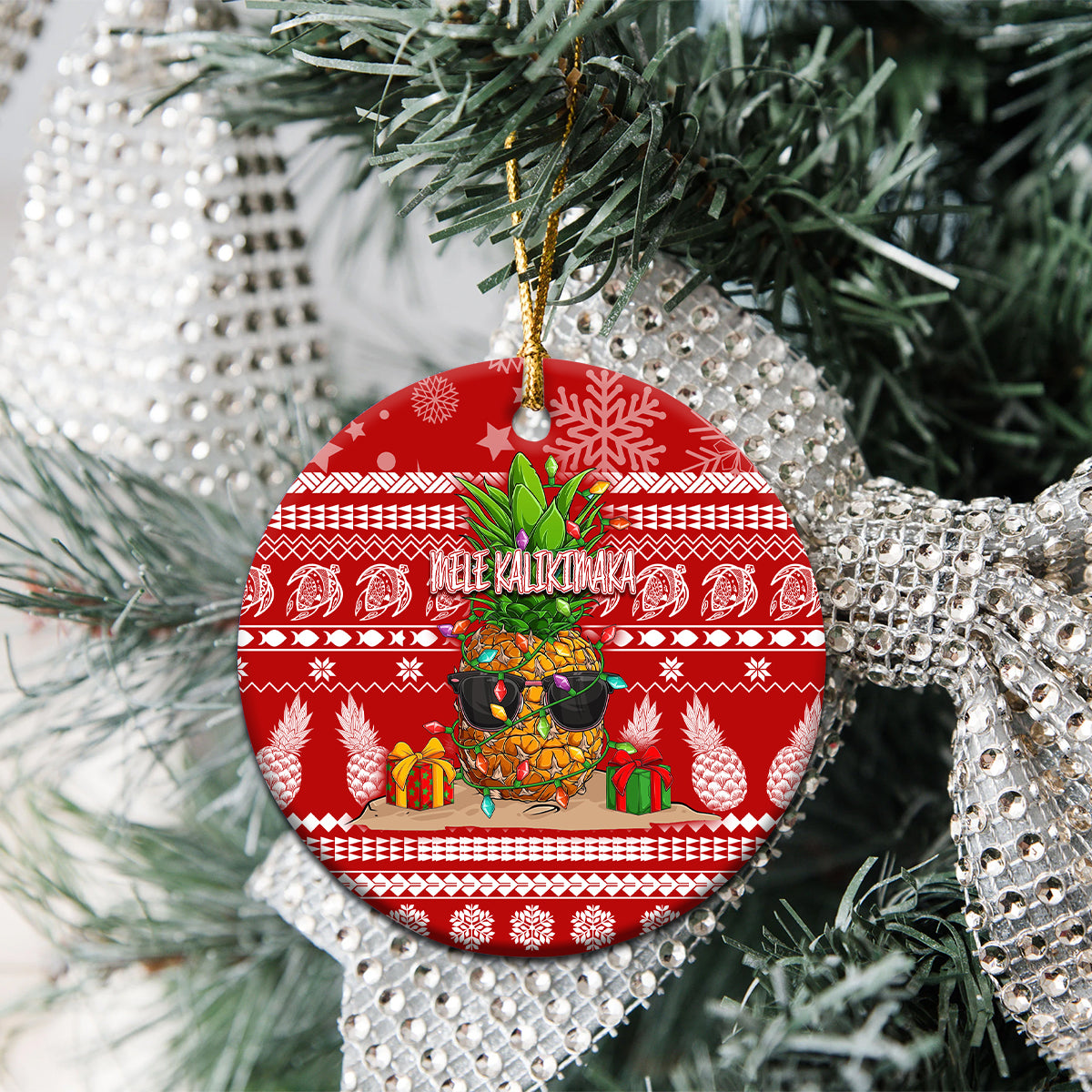 Hawaii Pineapple Christmas Ceramic Ornament Mele Kalikimaka LT7 - Wonder Print Shop